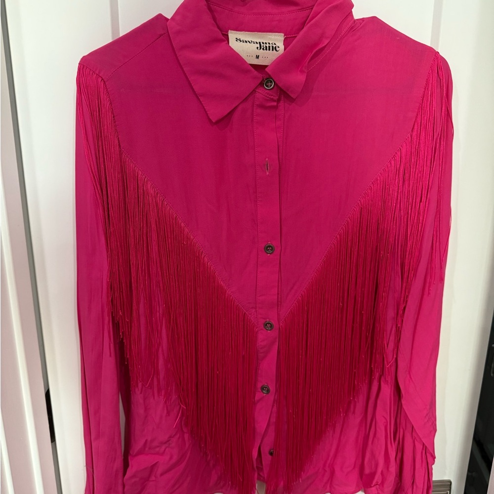 Savanna Jane Hot Pink Fringe Button Down Shirt